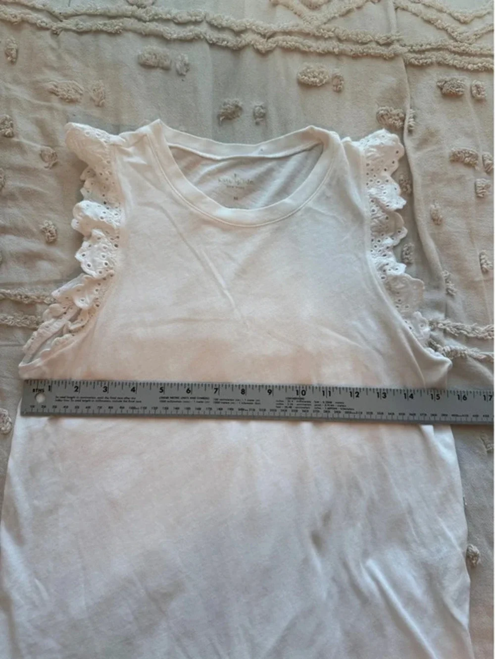 Kate Spade New York White Eyelet Ruffle Sleeve Cotton T-Shirt